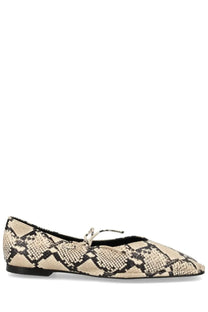 Alohas women’s ballerina sway flat shoe in beige and black snake print with a delicate bow at the toe