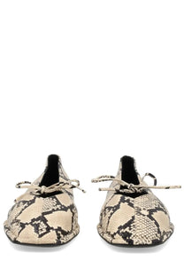 Alohas women’s ballerina sway flat shoes in beige and black snake print with tied laces for casual wear