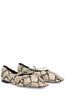 Alohas women’s ballerina sway indo pattern beige and black snake-print flat shoes with a delicate front bow
