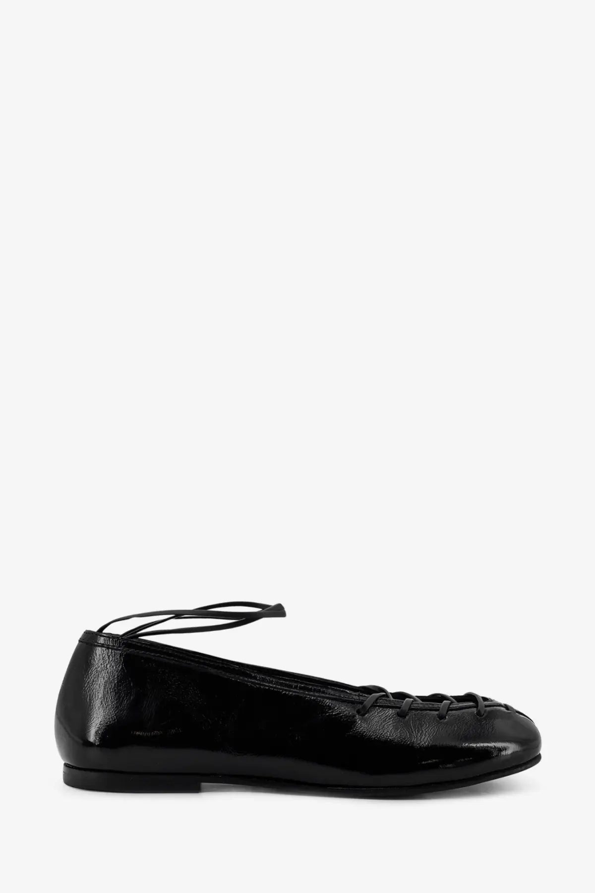 Alohas women’s bumi black patent leather ballet flat with lace-up detailing and a low heel