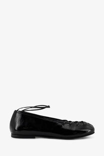 Alohas women’s bumi black patent leather ballet flat with lace-up detailing and a low heel