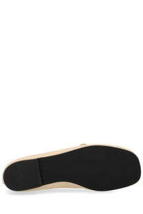 Alohas women’s dancer rosalind yellow beige flat shoe with black rubber sole and small decorative detail at the toe