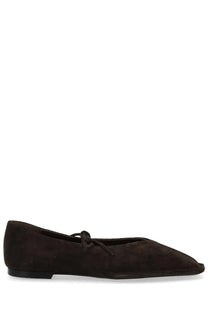 Alohas women’s dancer sway brown dark brown suede flat shoe with pointed toe and tied lace detail