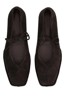 Alohas women’s dancer sway brown dark brown suede loafers with square toe and tied laces