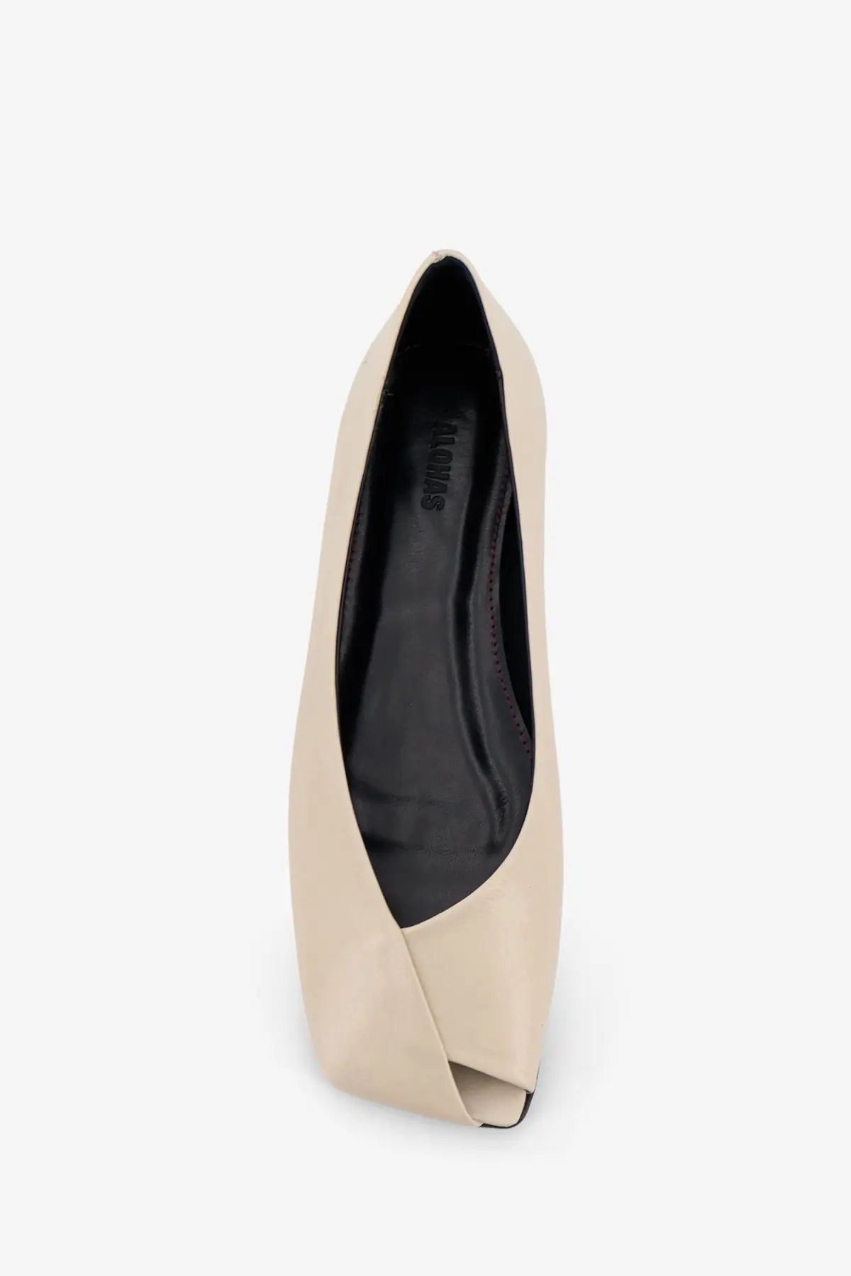 Beige alohas women’s katia leather ballerinas with a smooth leather finish and minimalist peep-toe pump design