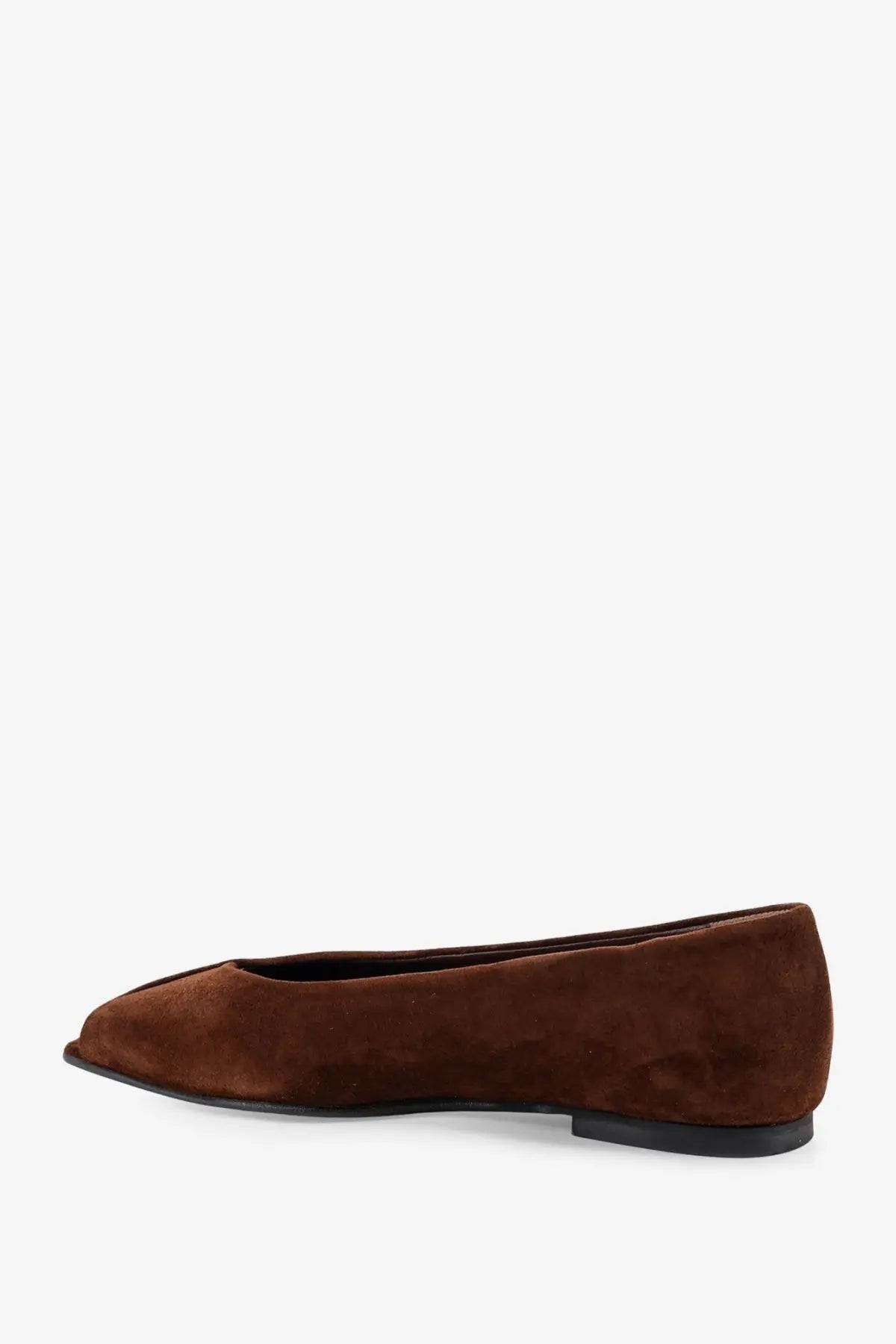 Brown suede ballet flat with black rubber sole from alohas womens katia suede ballerinas collection