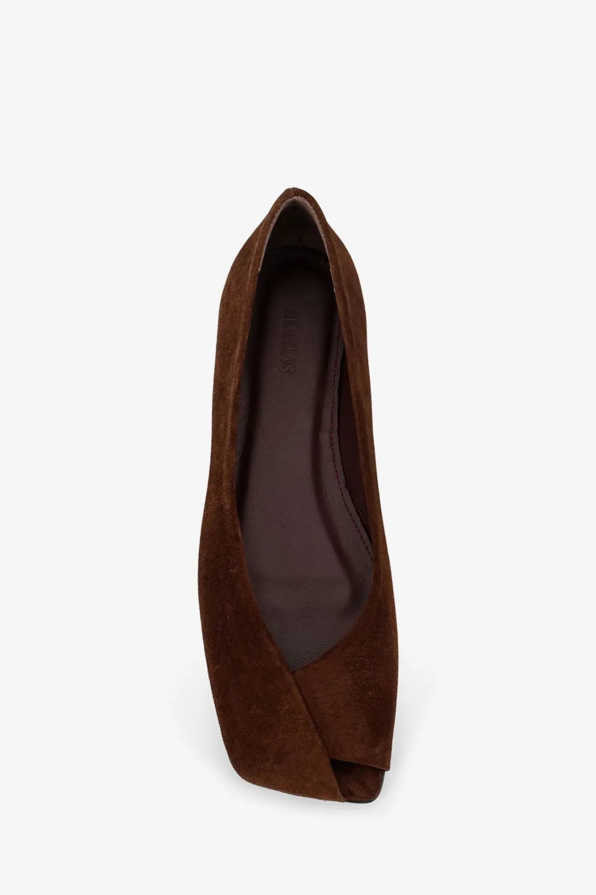 Alohas women’s Katia brown suede peep-toe pump with sleek minimalist design perfect for stylish occasions