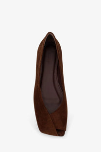 Alohas women’s Katia brown suede peep-toe pump with sleek minimalist design perfect for stylish occasions