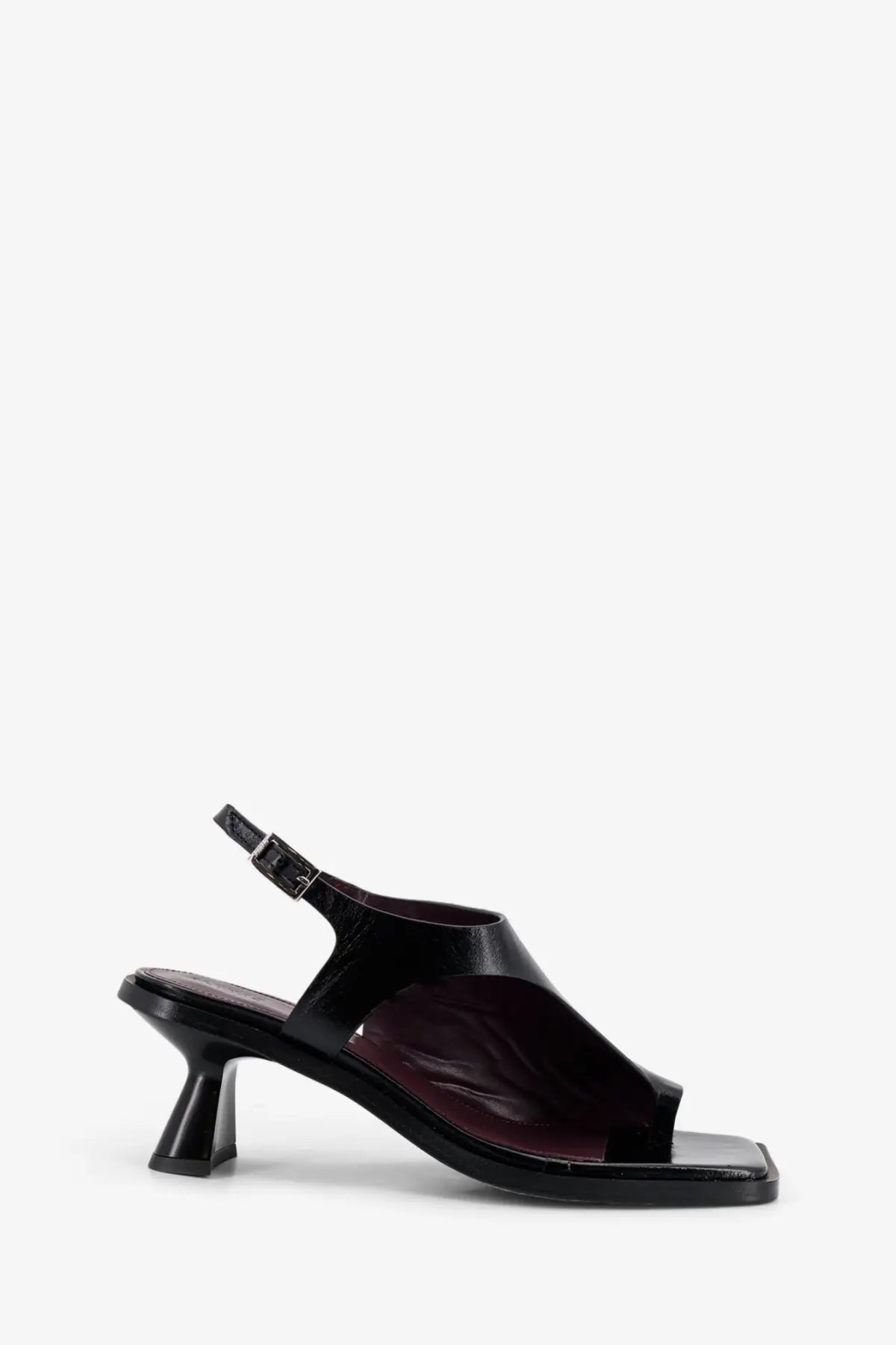 Alohas women’s mahina black leather sandal with square toe low block heel and adjustable ankle strap