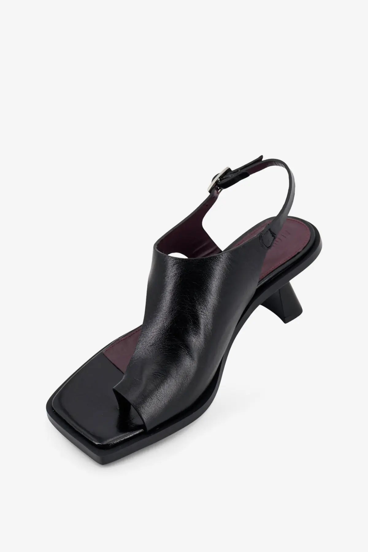 Alohas women’s mahina black leather sandal with square toe low block heel and adjustable ankle strap