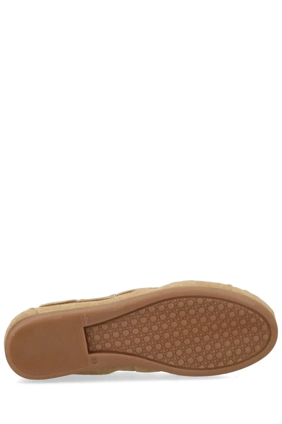 Tan rubber sole with textured honeycomb pattern of alohas women’s mocassino rowan beige shoe