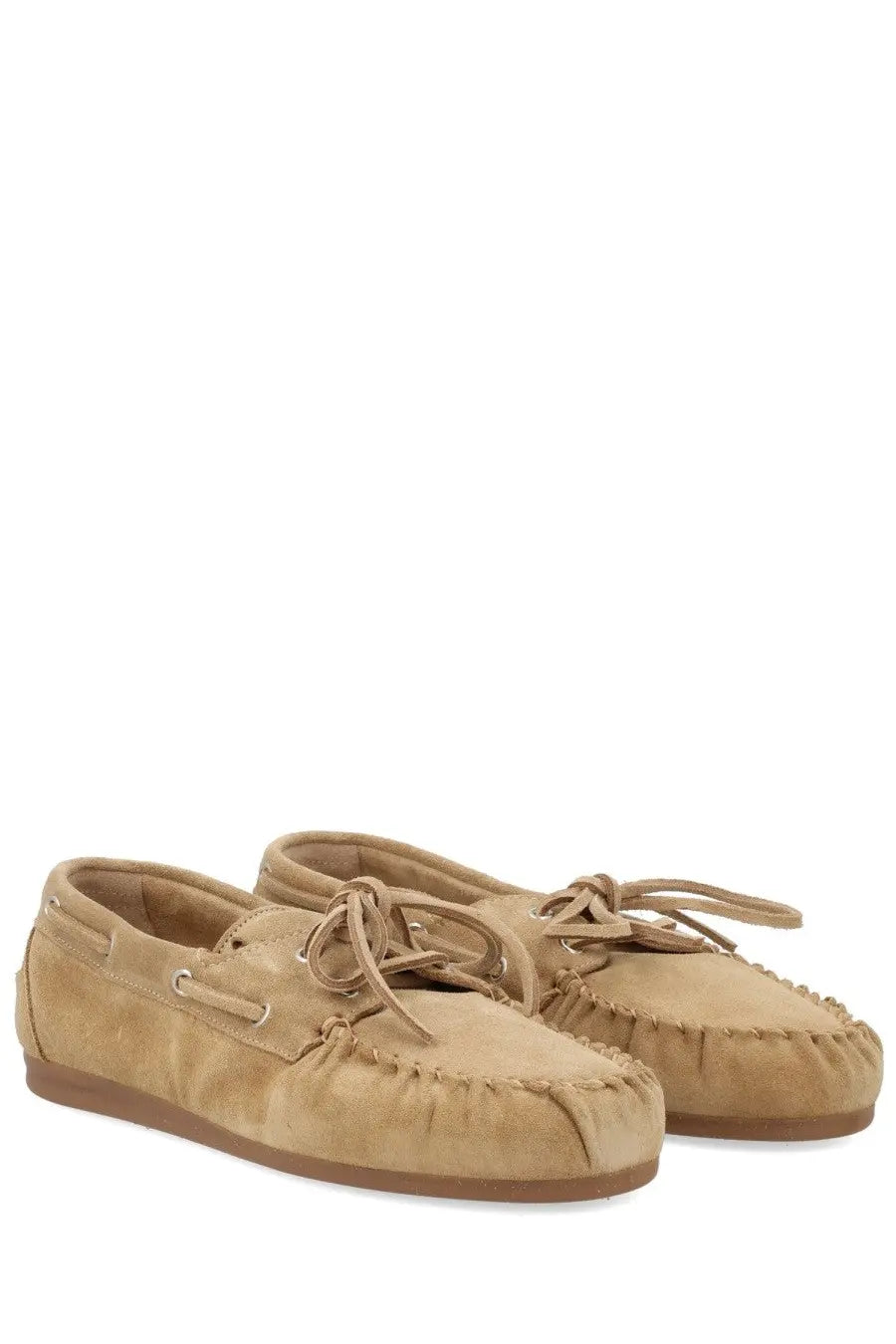 Alohas women’s mocassino rowan beige tan suede moccasin loafers with matching laces and stitched frayed edges