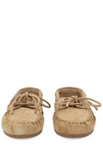 Alohas women’s mocassino rowan beige tan suede moccasin shoes with matching laces and stitched seam detail