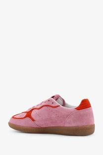 Alohas women’s rife suede sneakers in pink with orange accents and a gum-colored rubber sole