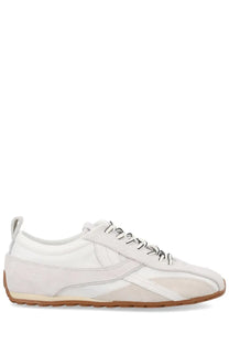 Alohas women’s sneaker tb304 white in white and beige suede with black laces and tan rubber sole classic athletic design