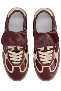 Alohas women’s sneaker TB490 club red in maroon and beige leather with velcro strap closure