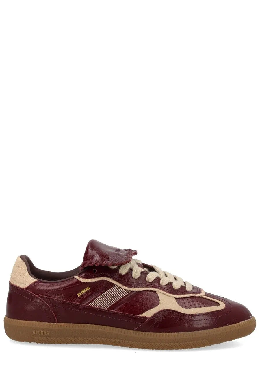 Alohas women’s sneaker tb490 club red maroon and beige leather sneaker with textured side panel pattern