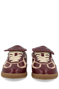 Alohas women’s sneaker TB490 club red maroon and beige suede and leather patchwork sneakers with gum rubber sole