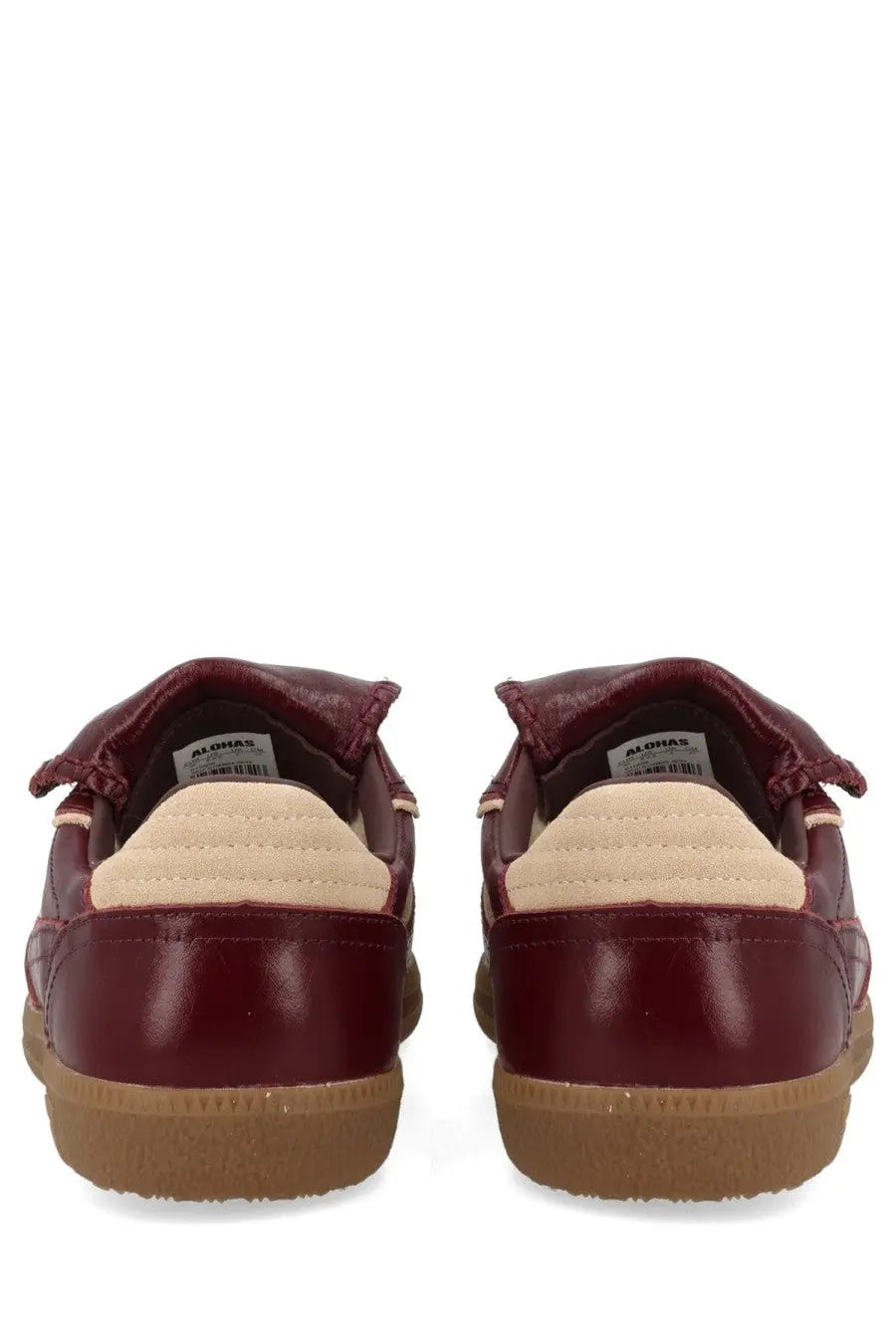 Alohas women’s sneaker tb490 club red maroon leather sneakers with beige cushioned insoles and tan rubber soles