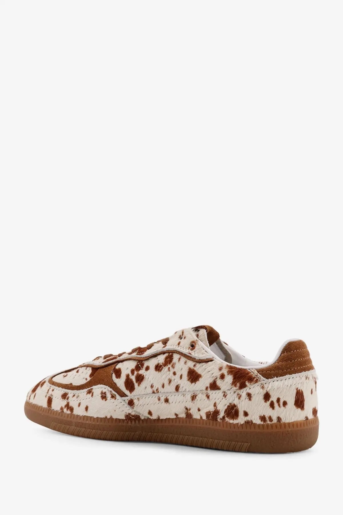 Alohas women’s tb ponyskin sneakers beige low-top with brown and white cowhide pattern and suede accents
