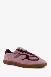 Alohas women’s tb suede sneaker in dusty rose with maroon accents and gum rubber sole in blue product line