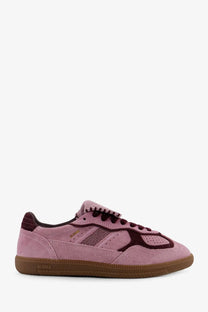 Alohas women’s tb suede sneakers blue in pink suede with maroon accents and a gum rubber sole