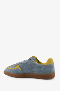 Alohas women’s tb suede sneakers in grey with blue suede, yellow accents, and gum rubber sole
