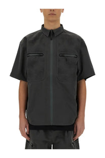 Alpha Industries men’s grey short sleeve utility shirt with textured front and zippered chest pockets