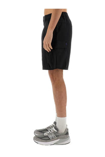 Alpha Industries men’s black cargo shorts with drawstring waist and subtle purple logo on side utility pocket
