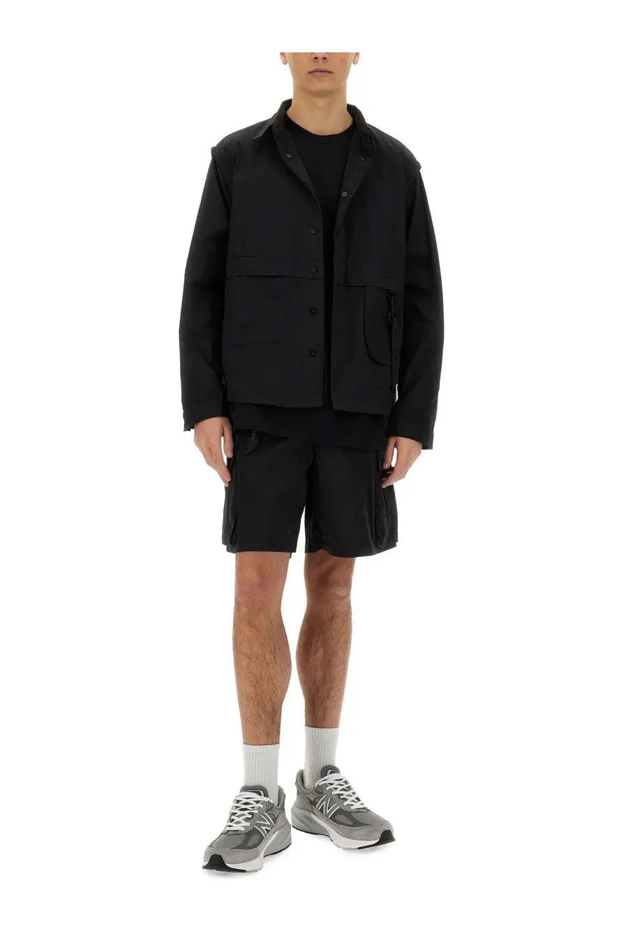 Alpha Industries men’s short cargo utility black jacket with button closures and multiple pockets for versatile use
