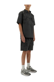 Alpha Industries men’s short laser cut grey utility shirt with dark gray short sleeves two chest pockets and black zippers