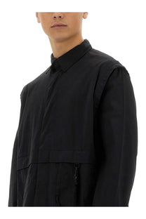 Alpha Industries men’s utility overshirt black sleek modern long-sleeved shirt with structured collar and front zipper detail