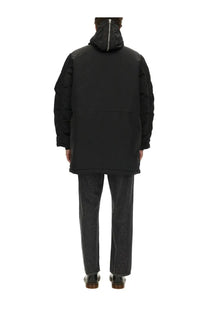 Alpha Industries unisex long bomber jacket black with quilted panels hood and silver zipper in black puffer material