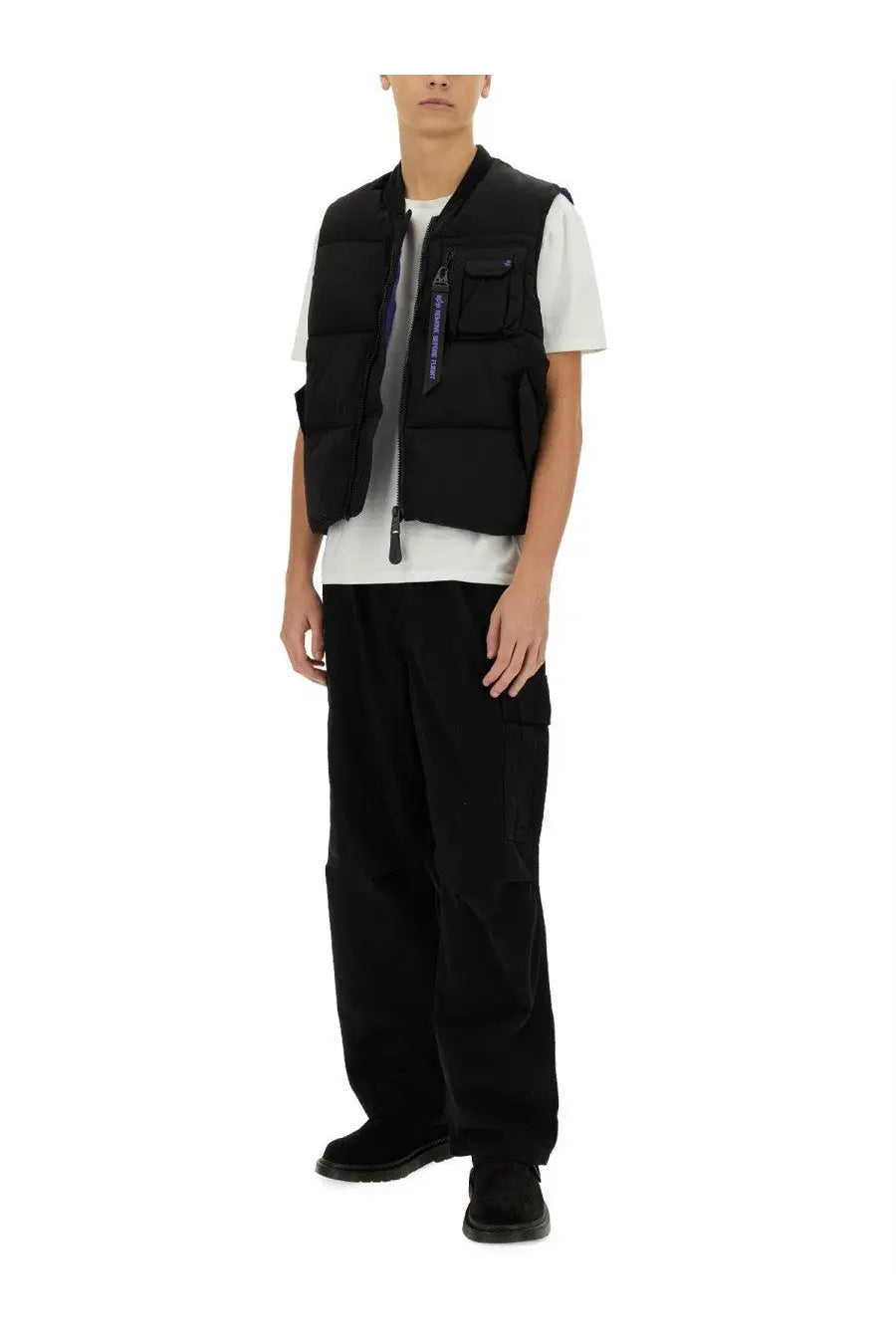 Alpha Industries unisex sleeveless ma black puffer vest with multiple pockets and zipper closure for casual wear