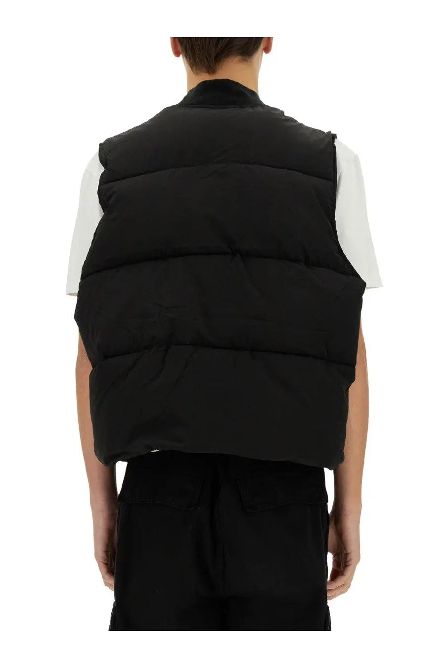 Alpha Industries unisex sleeveless MA black quilted puffer vest with horizontal stitching and high collar