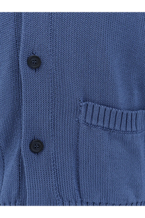 Alpha-studio men’s blue cotton cardigan with black buttons and ribbed pocket in knitted fabric
