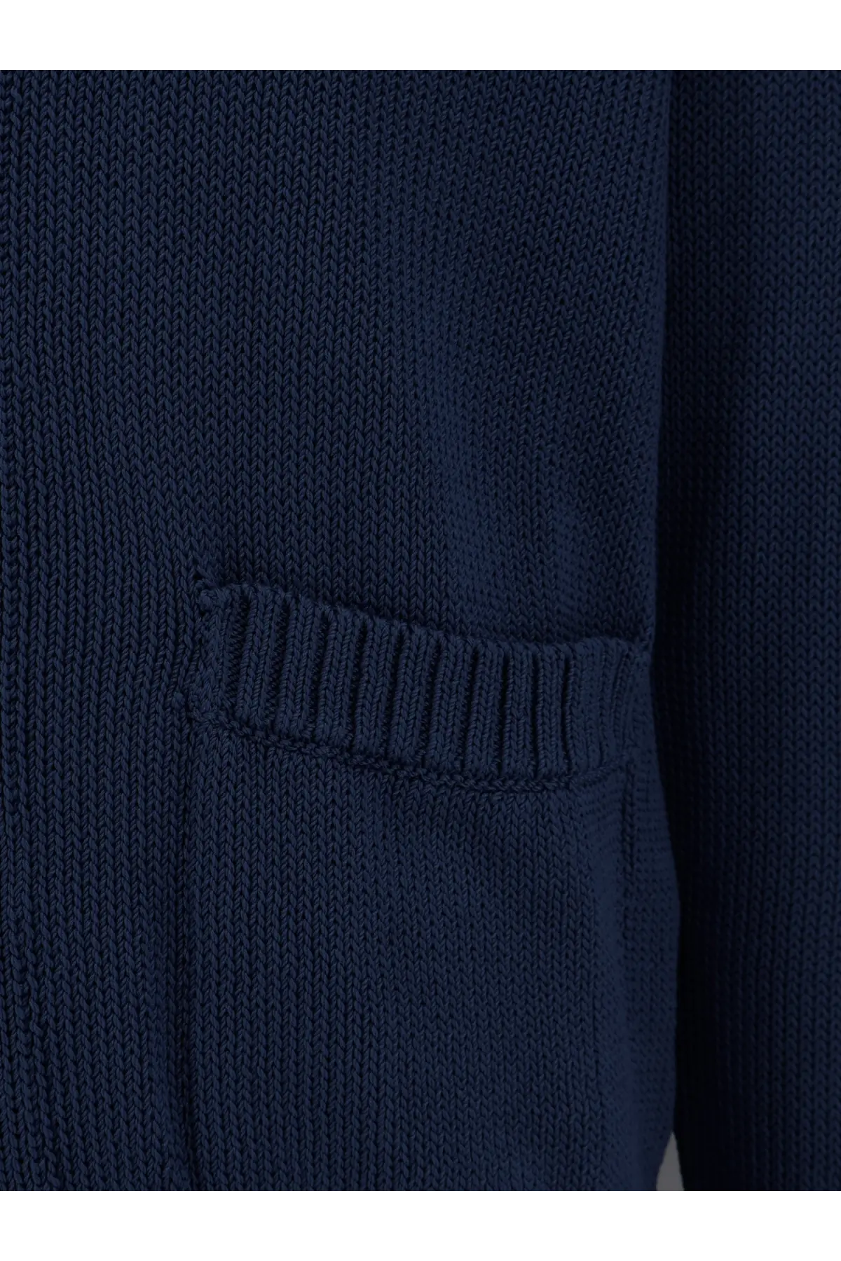 Alpha-Studio men’s navy blue cotton knitted cardigan with ribbed pocket detail perfect for casual wear