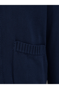Alpha-Studio men’s navy blue cotton knitted cardigan with ribbed pocket detail perfect for casual wear