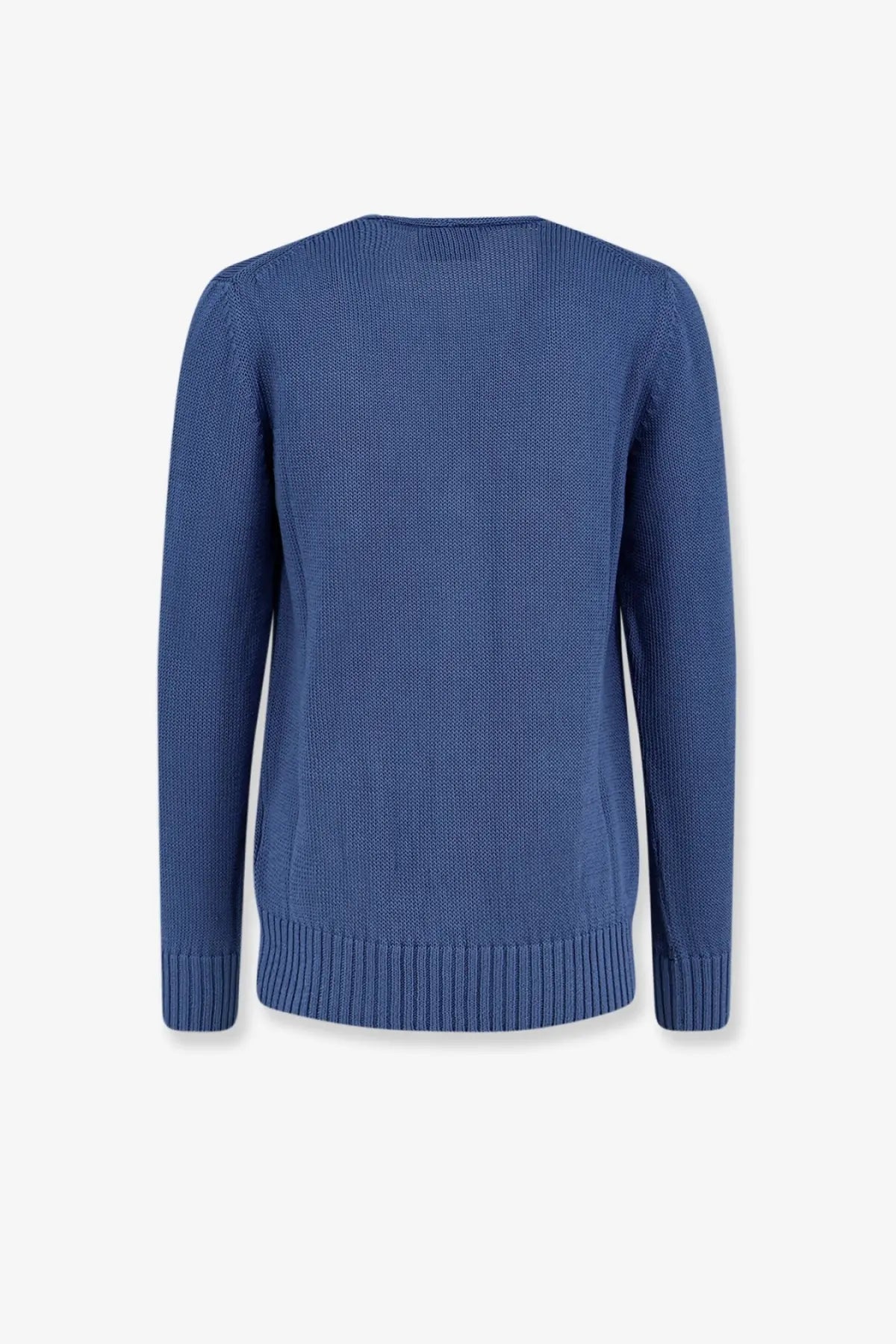 Alpha-Studio men’s blue cotton cardigan with long sleeves and ribbed hem and cuffs in solid knit design