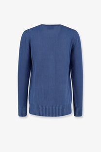 Alpha-Studio men’s blue cotton cardigan with long sleeves and ribbed hem and cuffs in solid knit design