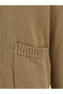 Tan knitted cotton cardigan with ribbed pocket detail from Alpha-Studio men’s JUTA collection