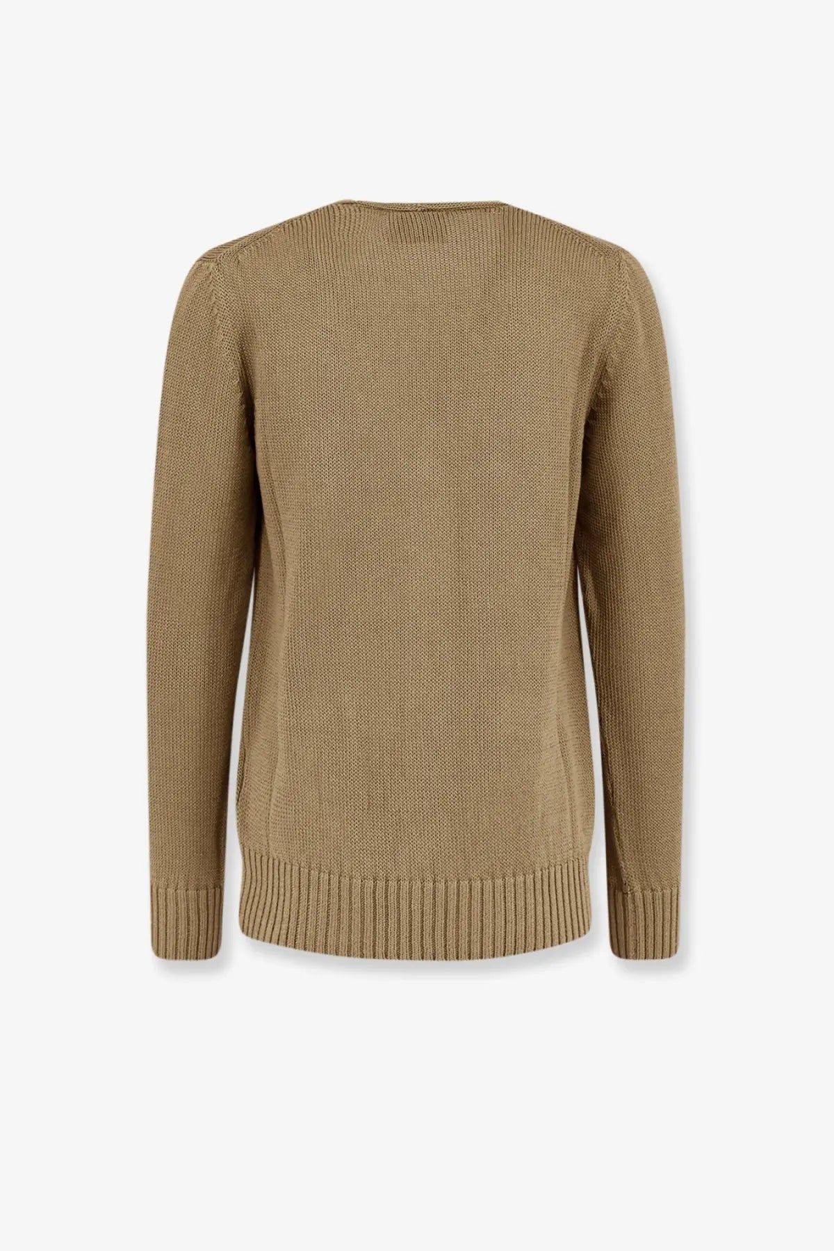 Alpha-studio men’s cotton cardigan juta tan ribbed-knit sweater with classic crew neck and long sleeves