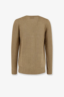 Alpha-studio men’s cotton cardigan juta tan ribbed-knit sweater with classic crew neck and long sleeves