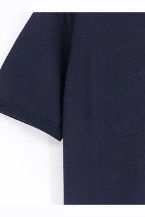 Alpha-Studio men’s navy blue cotton polo short-sleeved knit top with ribbed cuffs for casual wear