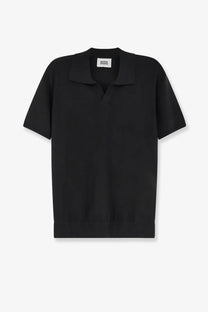 Alpha-studio men’s black cotton polo shirt with short sleeves classic collar and ribbed hem