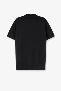 Alpha-studio men’s black cotton polo shirt with short sleeves ribbed collar and hem front view