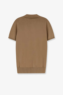Alpha-studio men’s cotton polo shirt in green with tan short sleeves and ribbed collar cuffs and hem