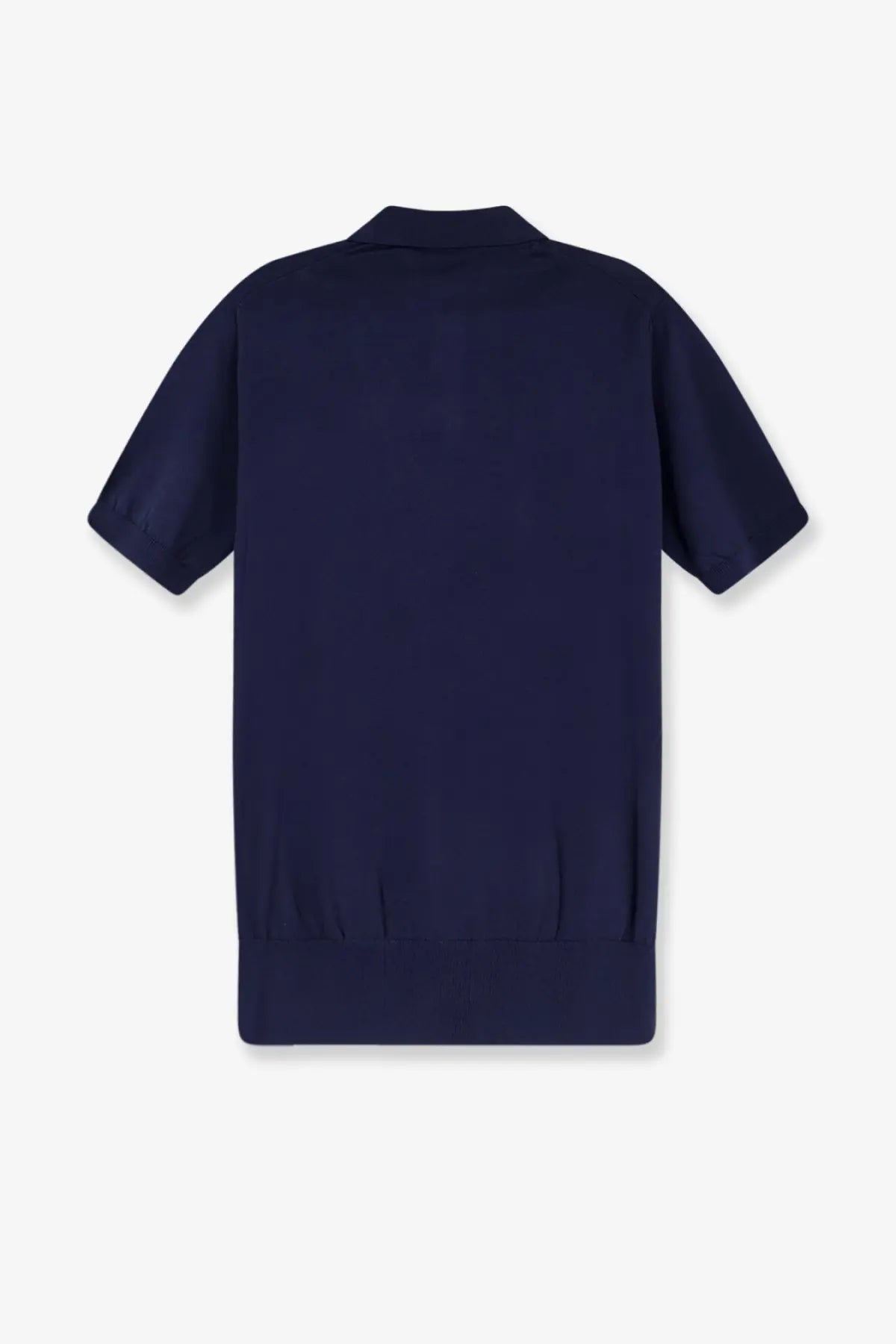 Navy blue short-sleeved polo shirt with classic collar and ribbed hem made of cotton and silk blend by Alpha-Studio