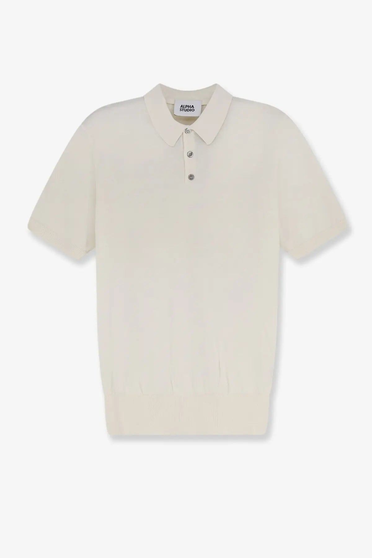 Cream-colored alpha-studio men’s short-sleeved polo shirt with classic collar three silver buttons cotton silk blend