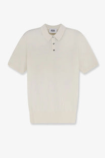 Cream-colored alpha-studio men’s short-sleeved polo shirt with classic collar three silver buttons cotton silk blend